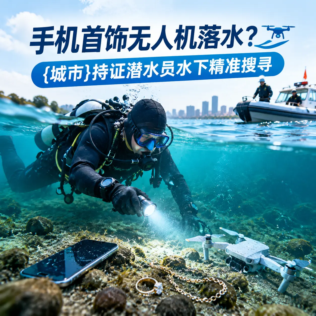 手机首饰无人机落水？小金持证潜水员水下精准搜寻