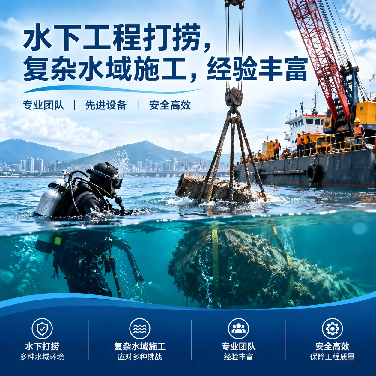 水下工程打捞，复杂水域施工，经验丰富小金
